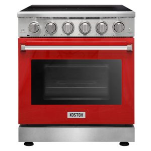 30-in Glass Top 5 burners 4.55-cu ft Convection Oven Freestanding Electric Range Red