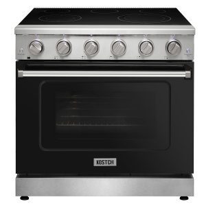 36-in Glass Top 5 burners 6-cu ft Convection Oven Freestanding Electric Range Black