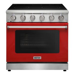 36-in Glass Top 5 burners 6-cu ft Convection Oven Freestanding Electric Range Red