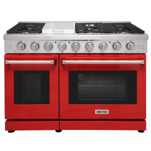 48-in 7 burners 4.6-cu ft / 2.2-cu ft Convection Oven Freestanding Double Oven Gas Range Red