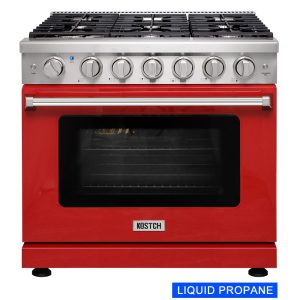36-in 6 burners 6-cu ft Convection Oven Freestanding Liquid Propane Gas Range  Red