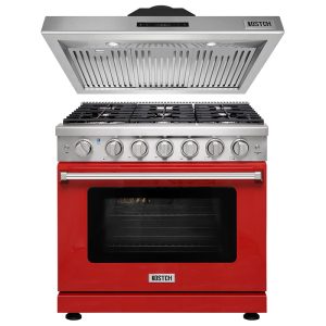 36 inch Natural Gas Range 6 Burners 6.0 cu.ft. Oven & 36 inch Under Cabinet Range Hood Sets Red