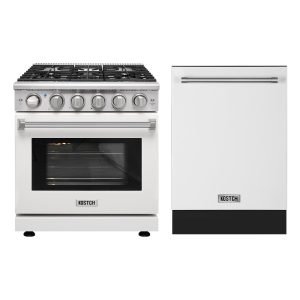 30-Inch 5-Burner Natural Gas Range & 24-Inch Built-In Dishwasher Kitchen Appliance Set–White