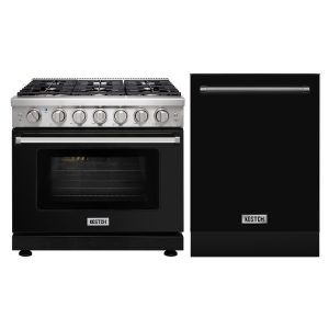 36-Inch 6-Burner Natural Gas Range with 6.0 Cu. Ft. Convection Oven & 24-Inch Built-in Dishwasher Set – Black