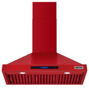 36-Inch Wall Mount Range Hood, 600 CFM Convertible Ducted Kitchen Vent Hood with Touch Control Panel, 3-Speed Exhaust Fan & LED Lights, Red