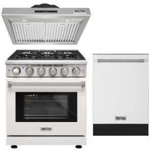 36-inch Natural Gas Range 6 Burners 6.0 cu.ft. Oven & 36-inch Under Cabinet Range Hood with 24-inch Top Control Built-in Dishwasher Set - White
